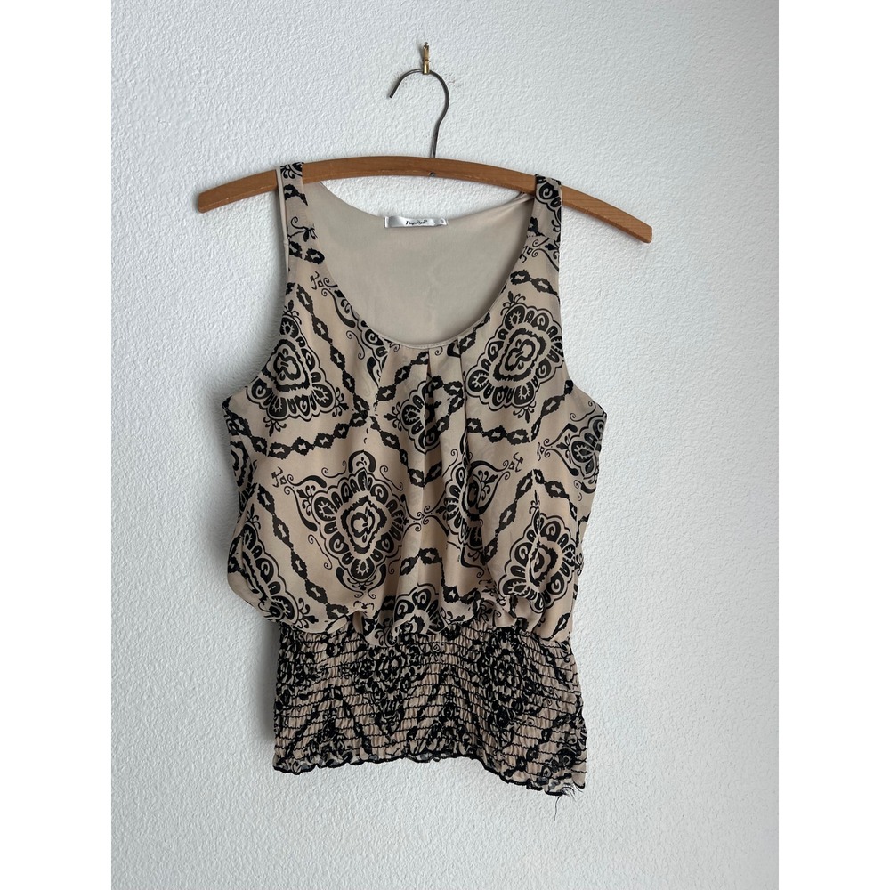 Papaya Sleeveless Tank Top Smocked Waist Boho Chic‎ Casual Blouse